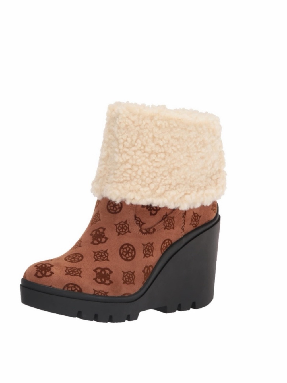 NEW GUESS Women's Tabloid Fashion Boot SZ-9.5 Brown White Faux Fur Lined